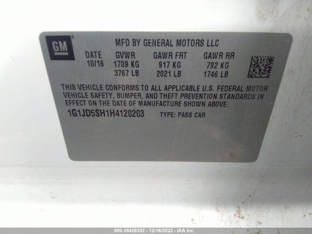 Chevrolet SONIC LT 2017 1G1JD5SH1H4120203 Image 9