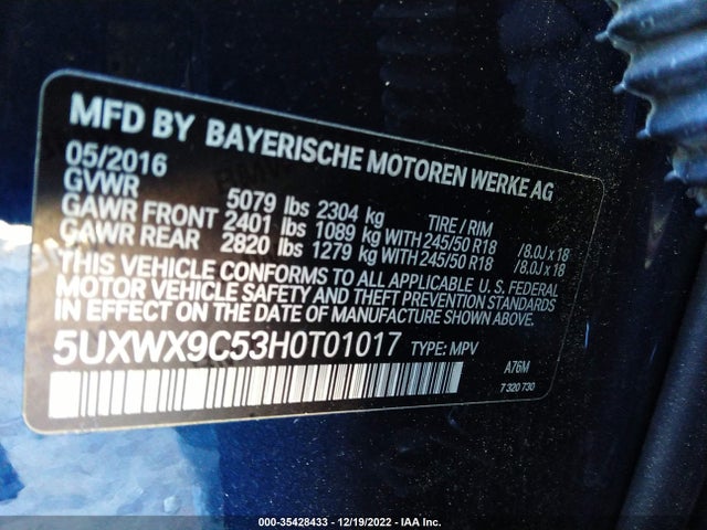 BMW X3 Xdrive28i 2017 5UXWX9C53H0T01017 Image 9