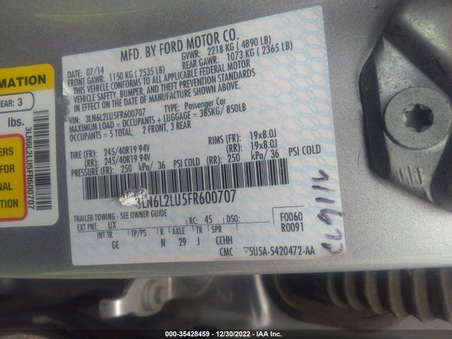 Lincoln MKZ HYBRID 2015 3LN6L2LU5FR600707 Image 11