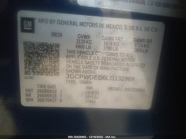 2020 CHEVROLET SILVERADO 1500 RST VIN: 3GCPWDED6LG132969