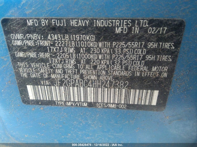 2017 Subaru Crosstrek, VIN: JF2GPABC4HH247382