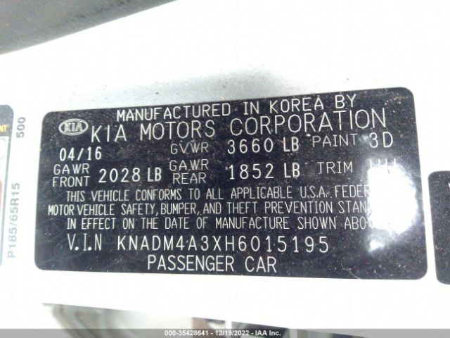 KNADM4A3XH6015195 KIA RIO LX