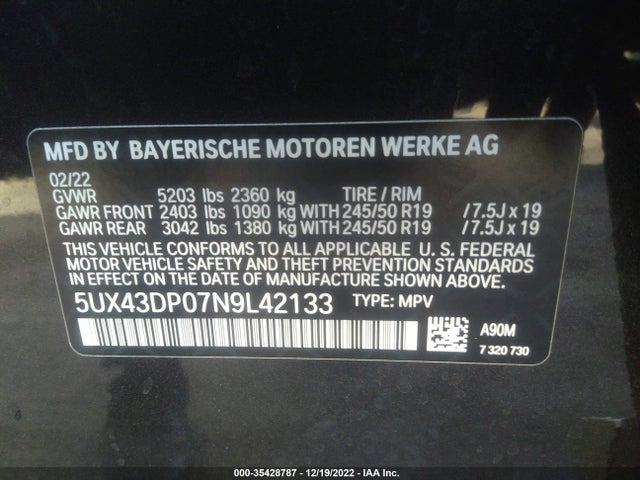 BMW X3 Sdrive30i 2022 аукцион фото