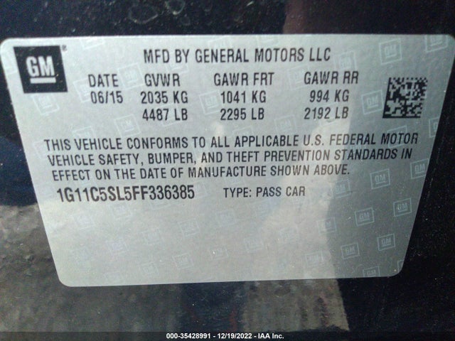 Chevrolet MALIBU 1LT 2015 1G11C5SL5FF336385 Image 9