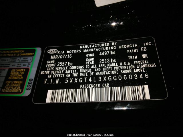 5XXGT4L3XGG060346 KIA Optima Lx
