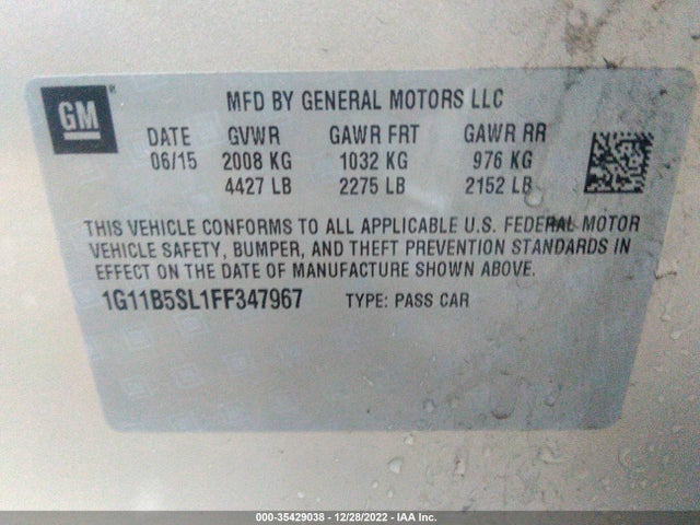 2015 CHEVROLET MALIBU LS VIN: 1G11B5SL1FF347967