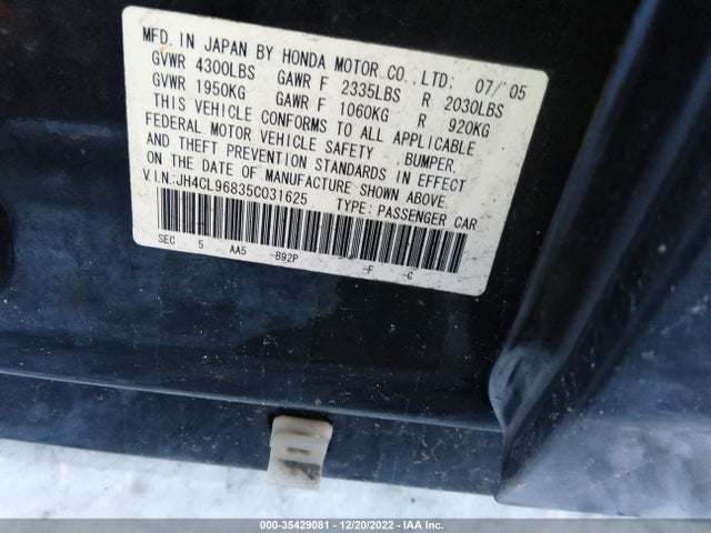 Acura TSX 2005 JH4CL96835C031625 Image 10