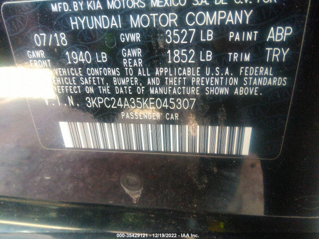 2019 Hyundai Accent, VIN: 3KPC24A35KE045307