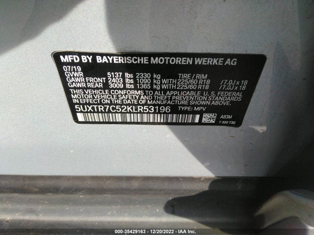 BMW X3 Sdrive30i 2019 5UXTR7C52KLR53196 Image 9