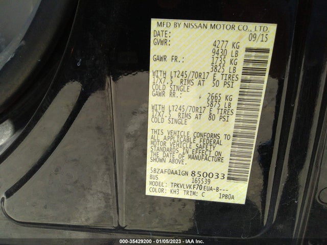 2016 Nissan NV, VIN: 5BZAF0AA1GN850033