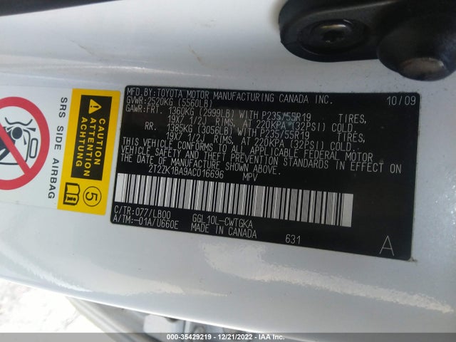 Lexus RX 350 2010 2T2ZK1BA9AC016696 Image 10
