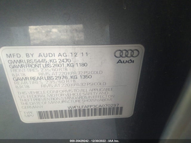 WA1LFAFP3CA070297 Audi Q5 2.0t Premium Plus