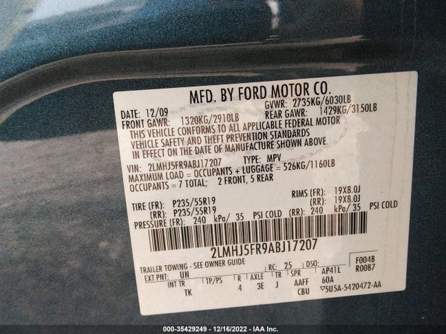 Lincoln MKT 2010 2LMHJ5FR9ABJ17207 Image 9