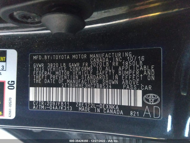 Toyota Corolla 2017 2T1BURHE3HC788534 Image 9