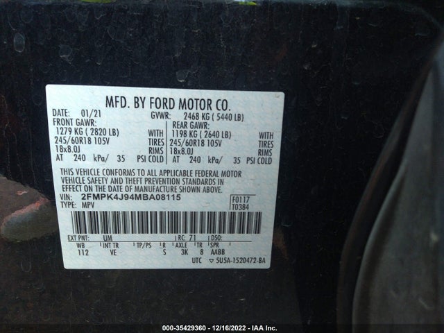 2021 Ford Edge, VIN: 2FMPK4J94MBA08115