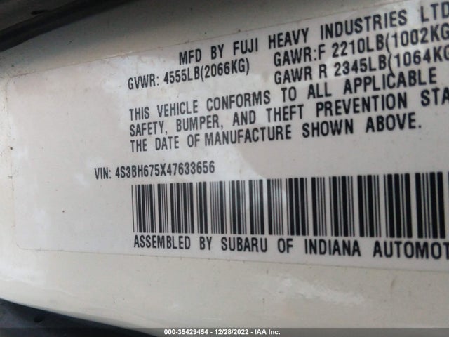 2004 SUBARU LEGACY WAGON OUTBACK VIN: 4S3BH675X47633656