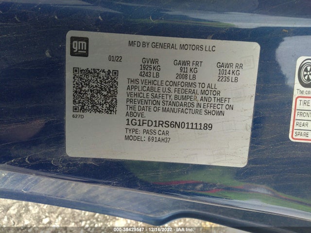Chevrolet Camaro 2lt 2022 1G1FD1RS6N0111189 Image 9
