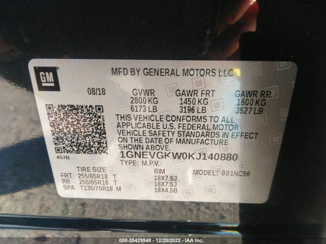 Chevrolet Traverse Lt Cloth 2019 1GNEVGKW0KJ140880 Image 11
