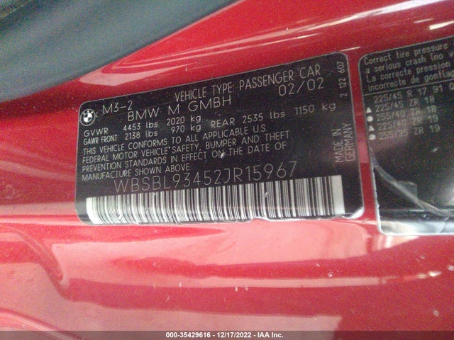 BMW 3 Series M3 2002 WBSBL93452JR15967 Image 11