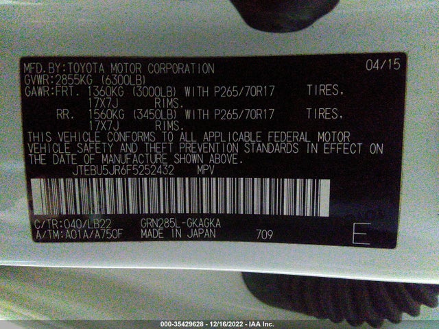 2015 Toyota 4Runner, VIN: JTEBU5JR6F5252432