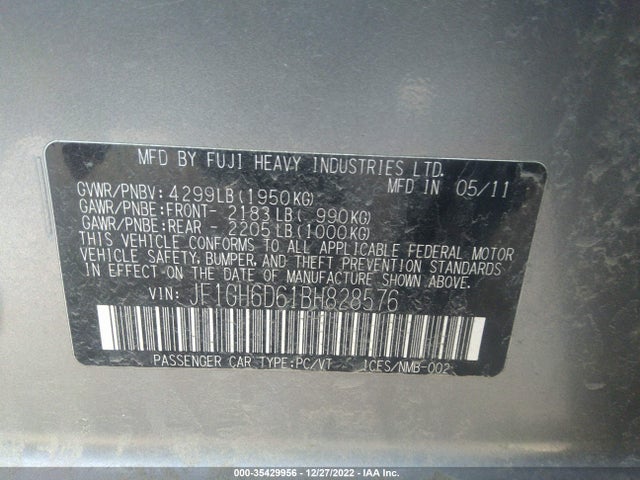Subaru IMPREZA WAGON 2011 JF1GH6D61BH828576 Image 10