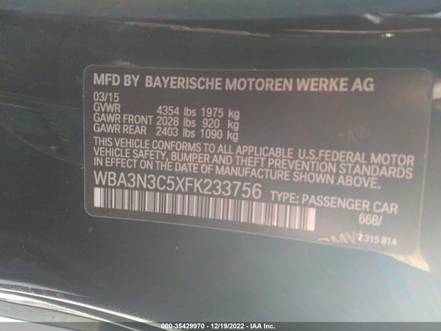 2015 BMW 4 SERIES 428I VIN: WBA3N3C5XFK233756