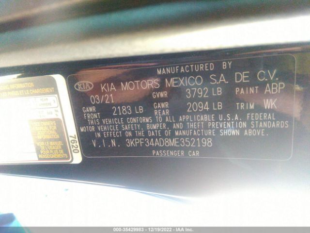 3KPF34AD8ME352198 KIA Forte Gt-line