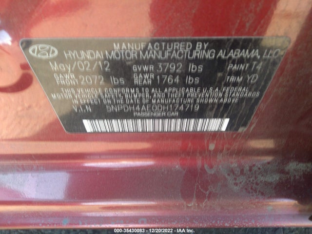 2013 HYUNDAI ELANTRA LIMITED VIN: 5NPDH4AE0DH174719