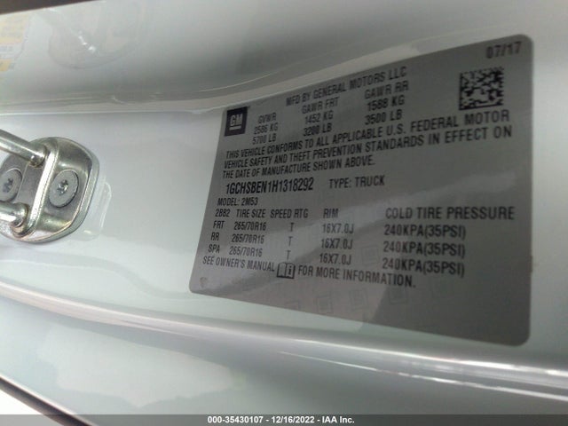 2017 Chevrolet Colorado, VIN: 1GCHSBEN1H1318292
