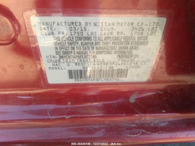 3N1CN7AP8FL923795 Nissan Versa S Plus