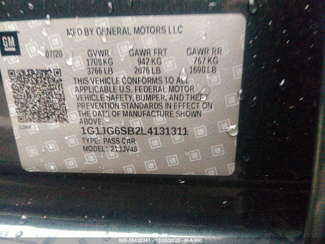 2020 Chevrolet Sonic, VIN: 1G1JG6SB2L4131311