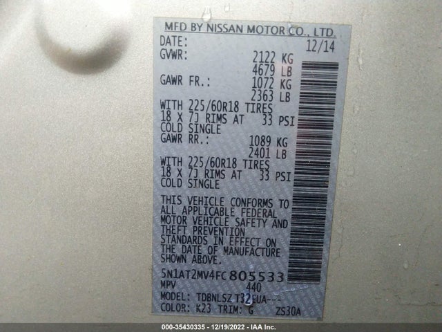 Nissan Rogue Sl 2015 5N1AT2MV4FC805533 Image 10