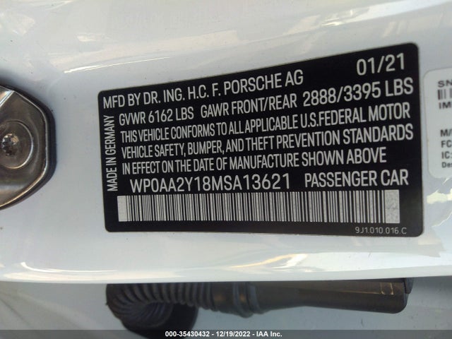 2021 PORSCHE TAYCAN VIN: WP0AA2Y18MSA13621