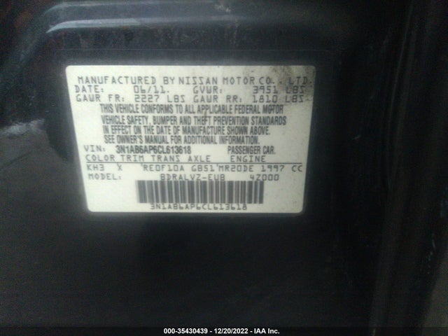 2012 NISSAN SENTRA 2.0 SL VIN: 3N1AB6AP6CL613618
