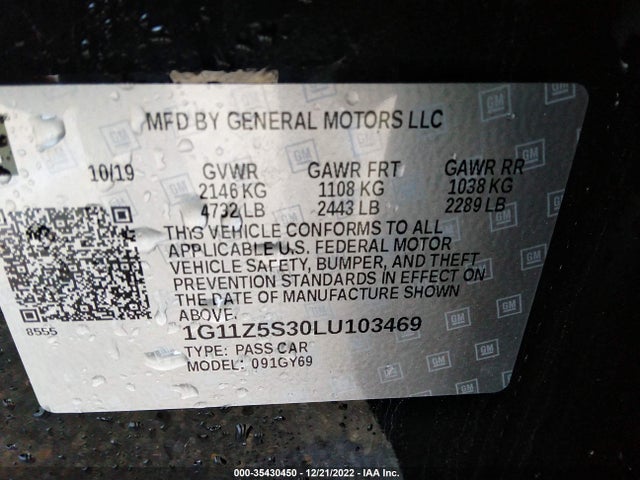 2020 Chevrolet Impala, VIN: 1G11Z5S30LU103469
