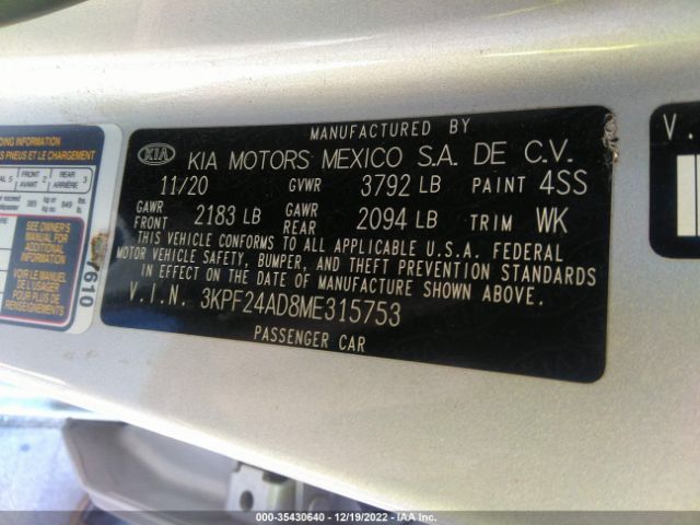 3KPF24AD8ME315753 KIA Forte Lxs
