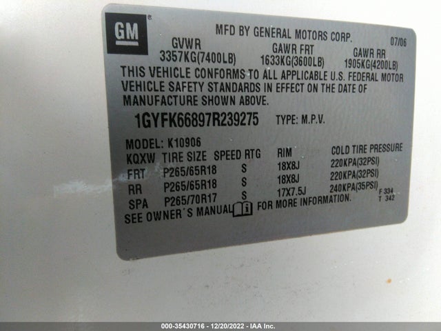 1GYFK66897R239275 Cadillac ESCALADE ESV