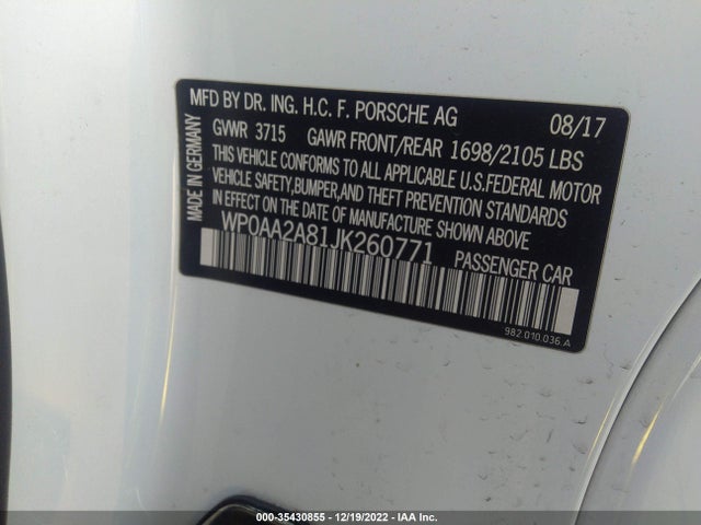 2018 Porsche 718, VIN: WP0AA2A81JK260771