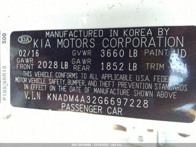 KNADM4A32G6697228 KIA RIO LX