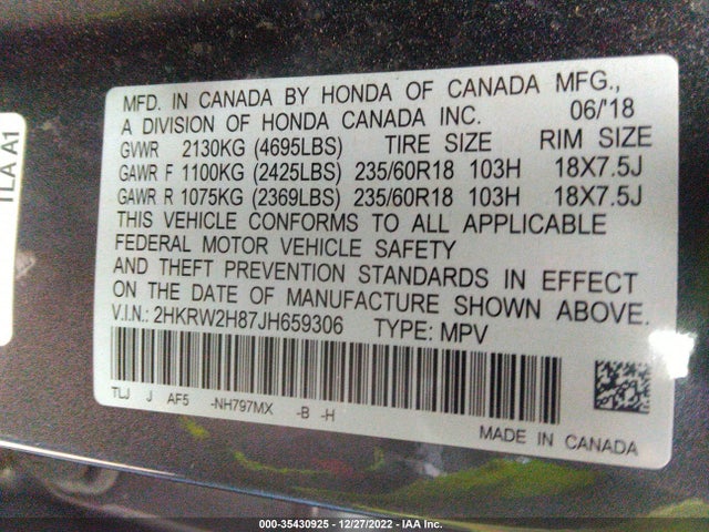2018 Honda CR-V, VIN: 2HKRW2H87JH659306