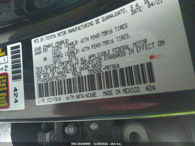 2021 Toyota Tacoma, VIN: 3TYAX5GNXMT021539
