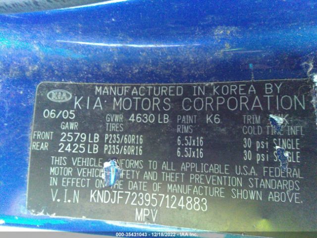 KNDJF723957124883 KIA Sportage Lx/ex