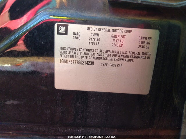 1G6DF577780214238 Cadillac Cts Rwd W/1sa