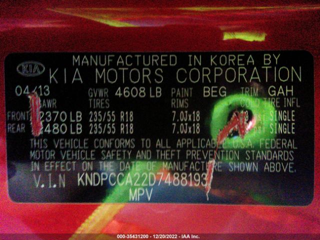 KNDPCCA22D7488193 KIA Sportage Ex