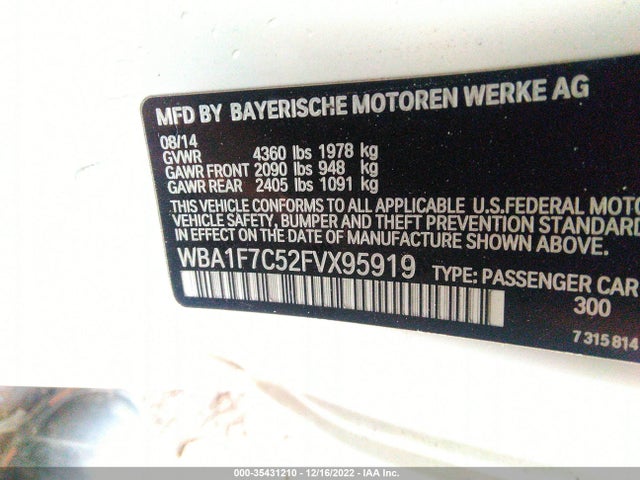 2015 BMW 2 Series, VIN: WBA1F7C52FVX95919