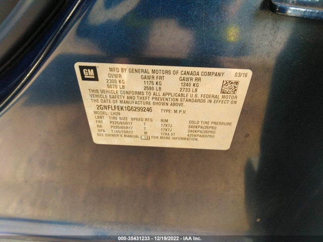 2016 Chevrolet Equinox, VIN: 2GNFLFEK1G6299246
