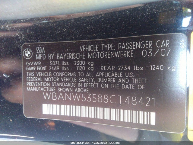 BMW 5 Series 550i 2008 WBANW53588CT48421 Image 10