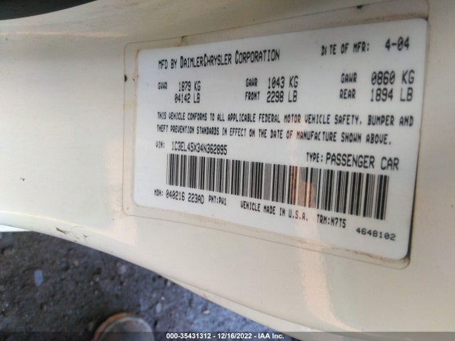 Chrysler Sebring 2004 1C3EL45X34N362895 Image 10