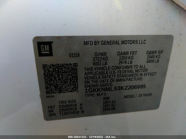 GMC ACADIA SLT 2019 1GKKNMLS3KZ206995 Image 9