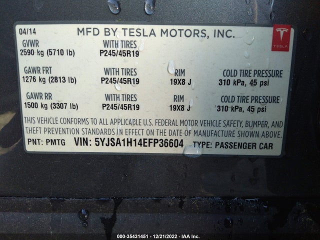 Tesla MODEL S 2014 5YJSA1H14EFP36604 Image 10